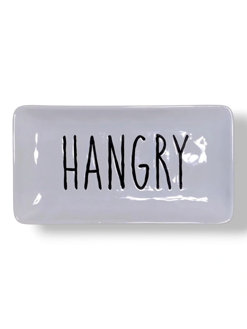Yummy Rectangle Dish Tray Rectangle Fun Phrase Hangry Heavy Ceramic White Black